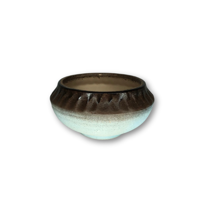 Baby Blue flower Pot with Dark Brown Rim, Flat Finish