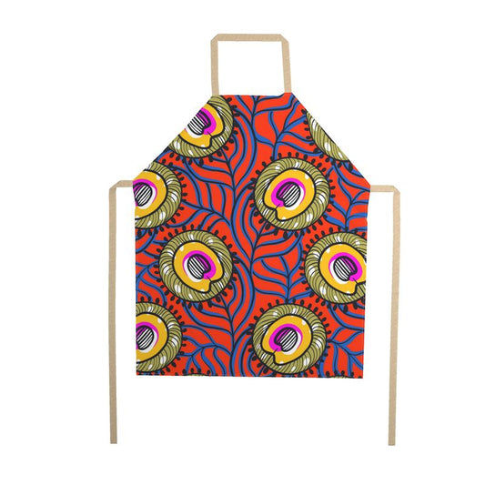 Orange & Green Ankara Print, No Pocket Apron