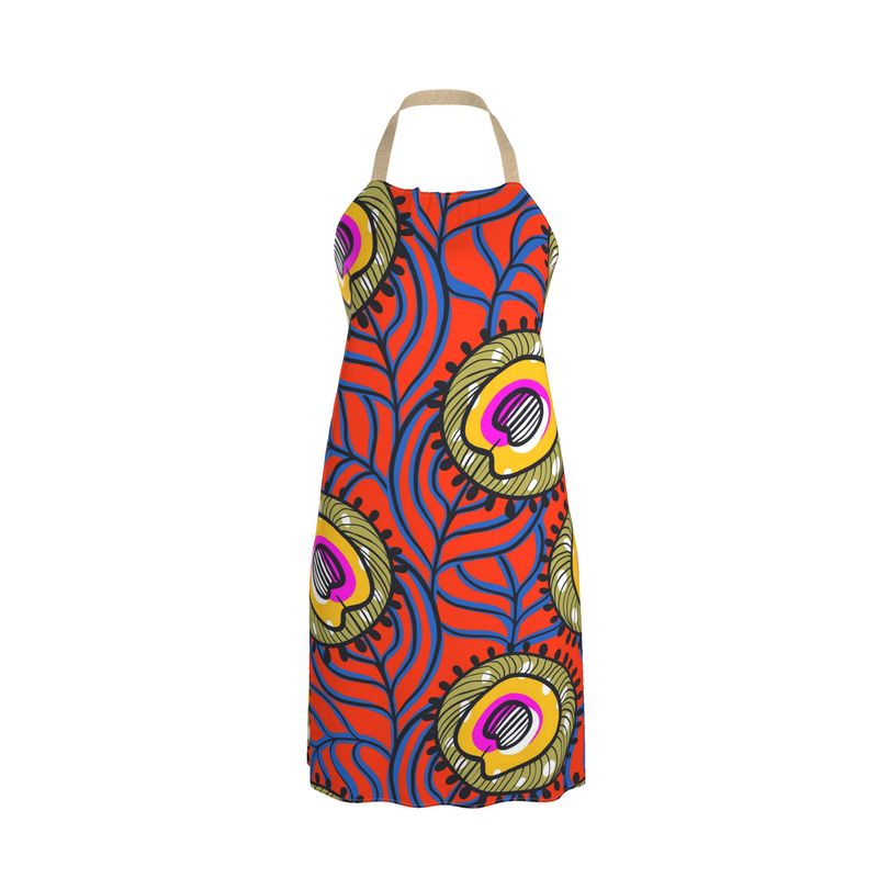 Orange & Green Ankara Print, No Pocket Apron