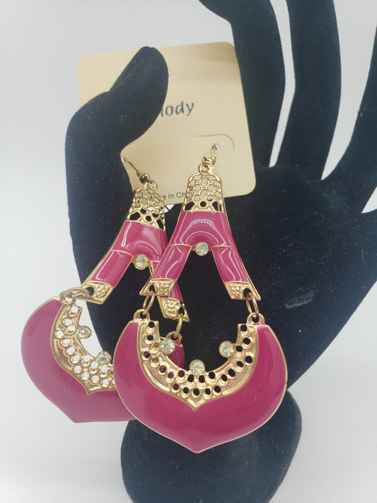 Pink and Gold Dangle Earrings