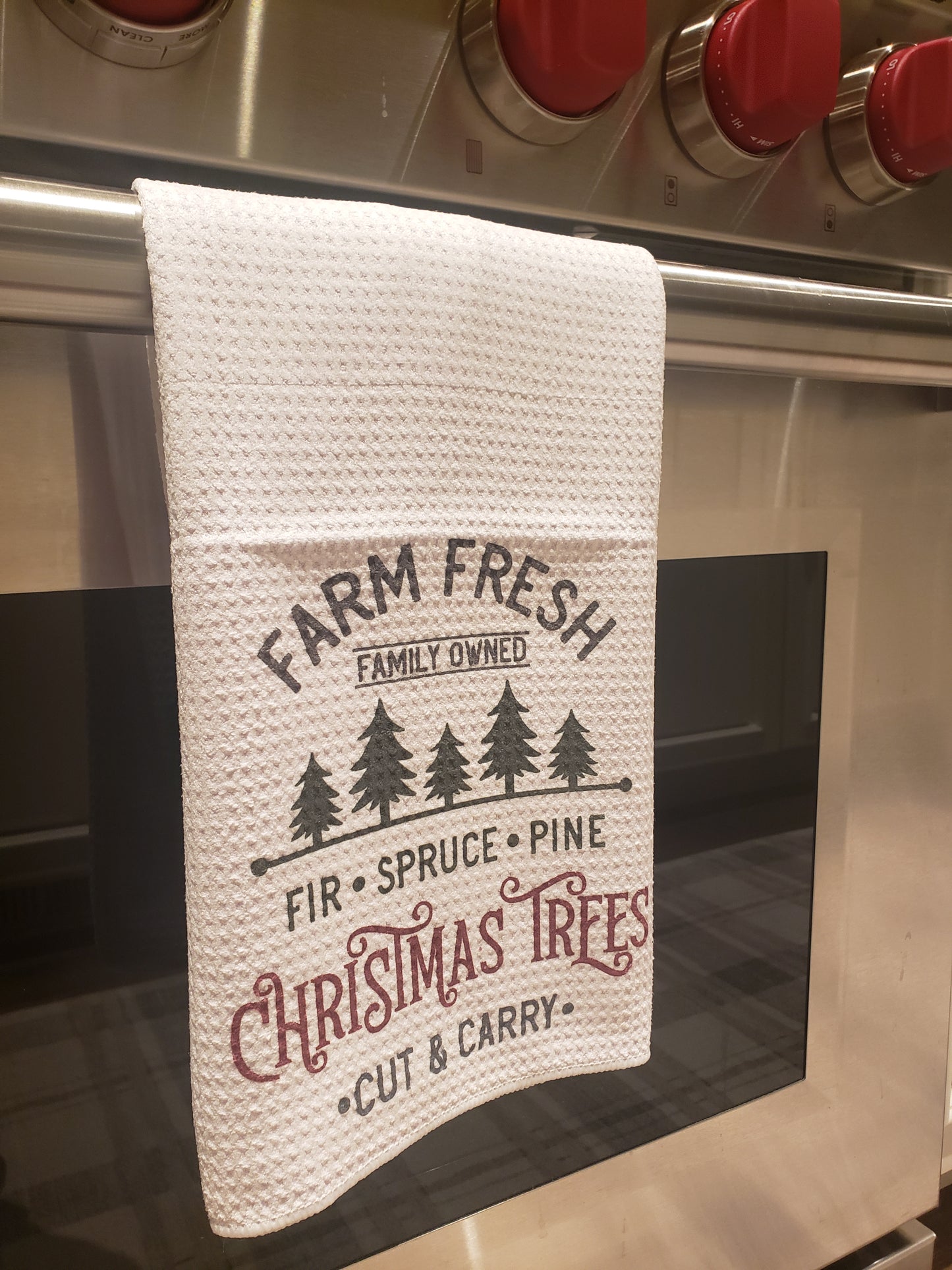 Farm Fresh Christmas Trees Waffle Weave Tea Towel