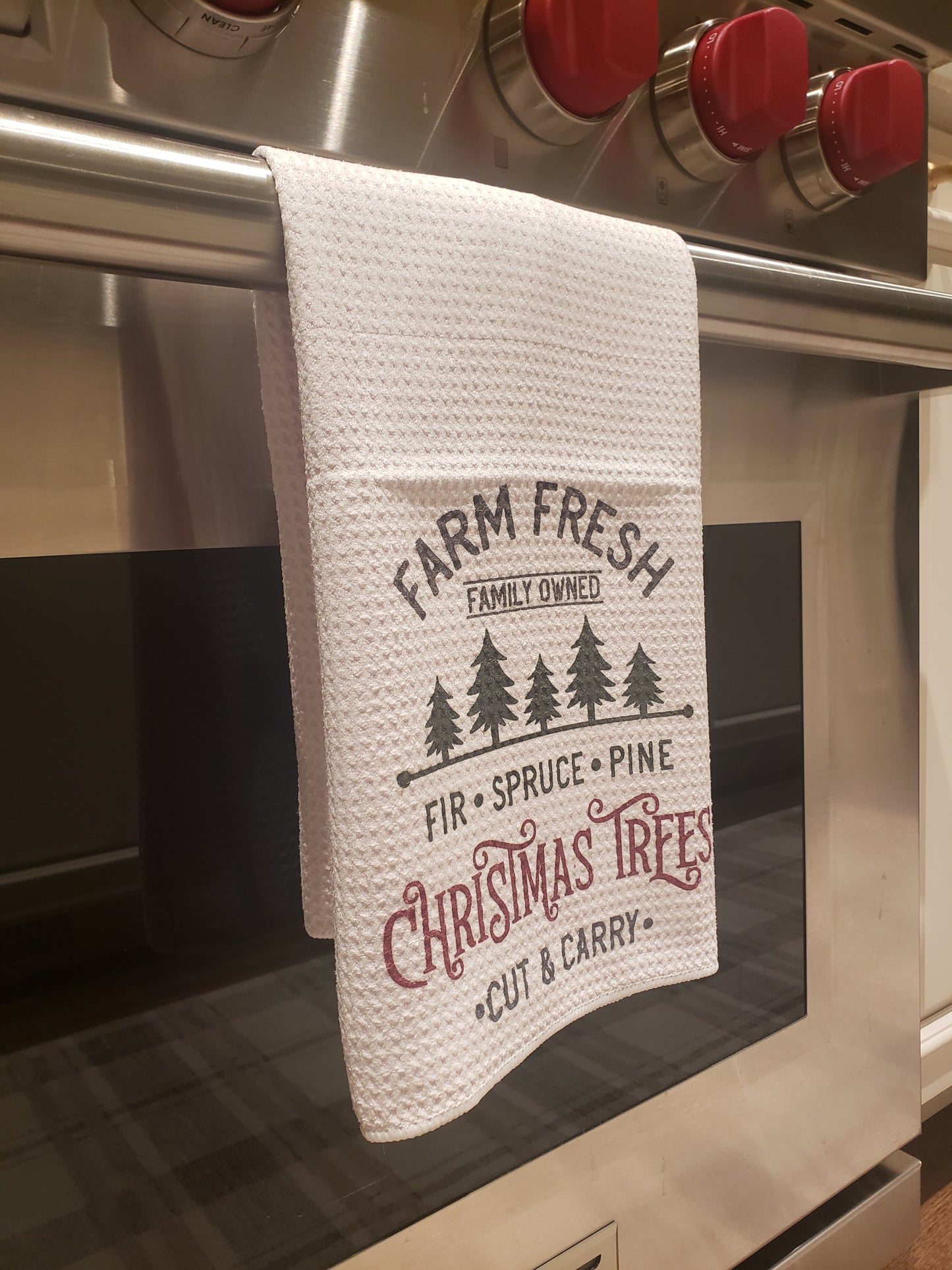 Farm Fresh Christmas Trees Waffle Weave Tea Towel