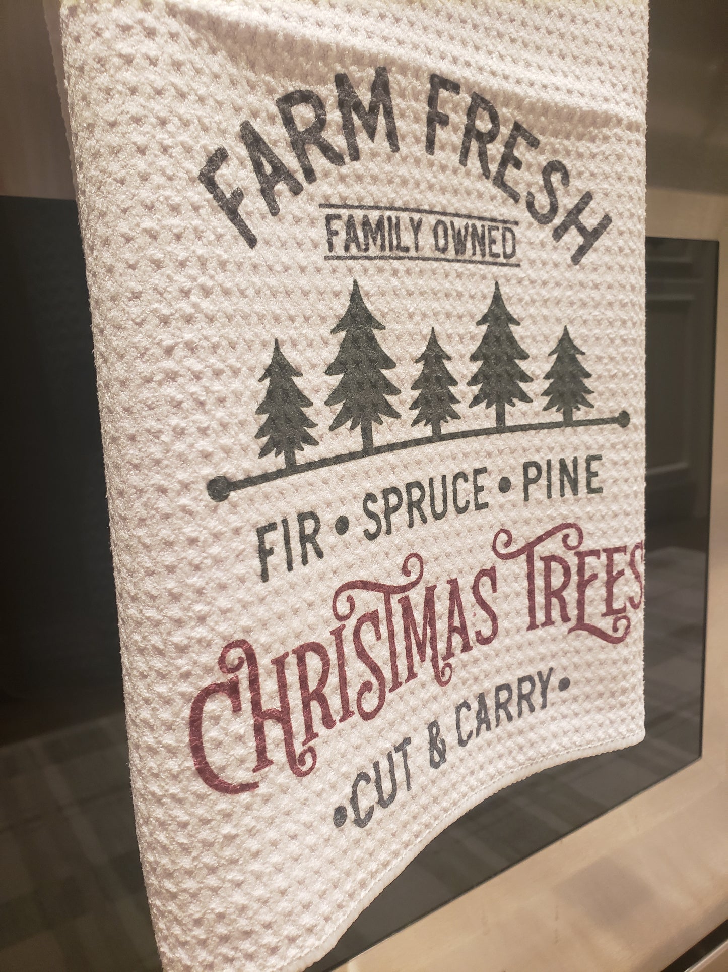 Farm Fresh Christmas Trees Waffle Weave Tea Towel