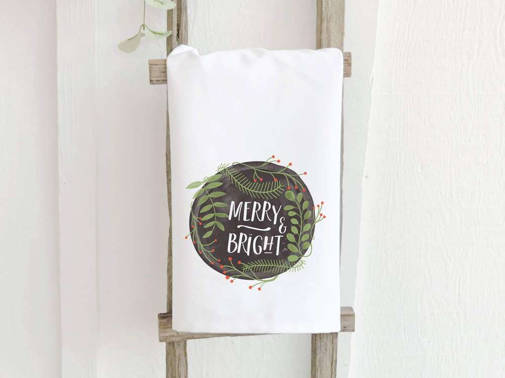 Merry & Bright Wreath - Cotton Tea Towel