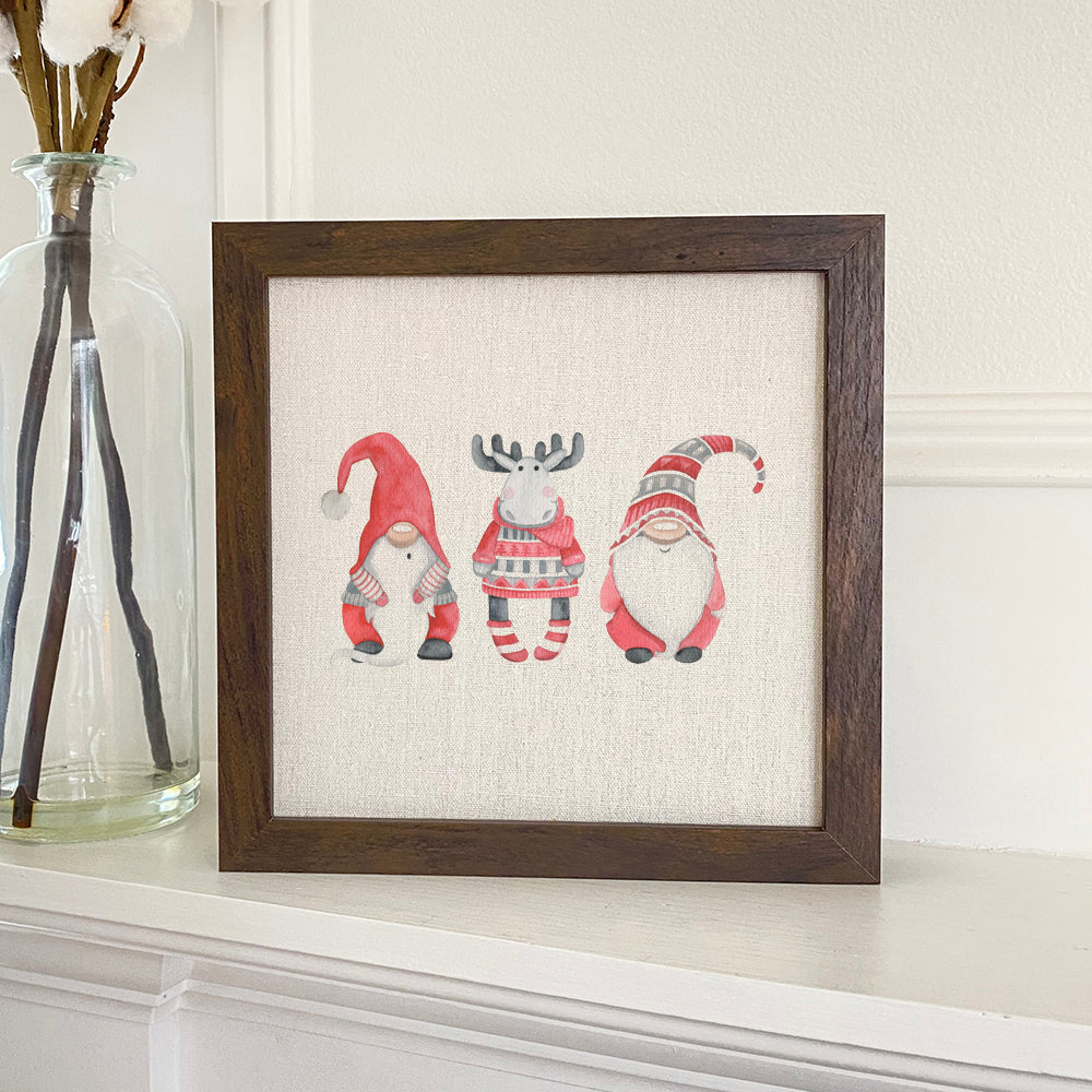 Christmas Gnomes with Moose - Framed Sign