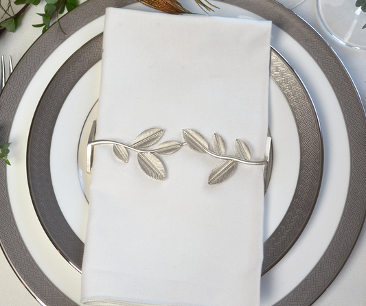 Leaf Napkin Wrap Set (4) - Silver