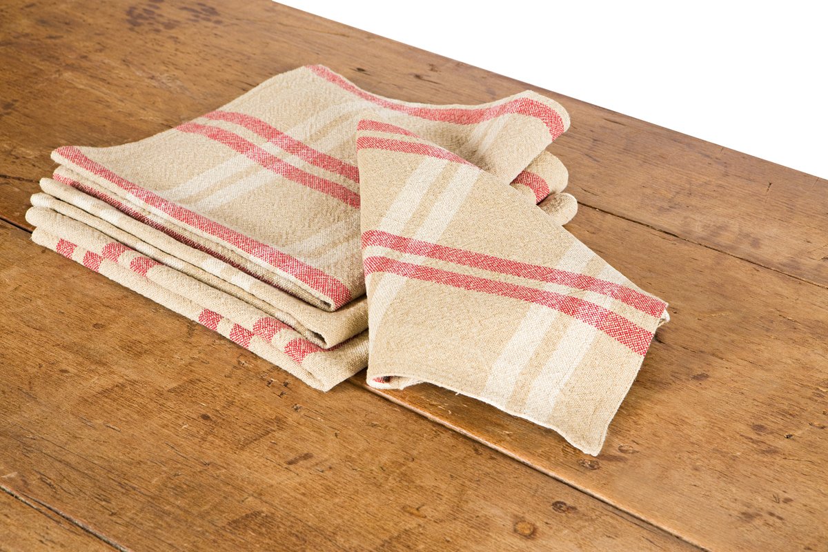 Natural Linen Check Napkins,20"x20", Set of 4