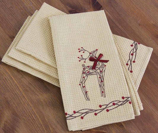 Rustic Reindeer Tea Towels,16"x22", Set of 4