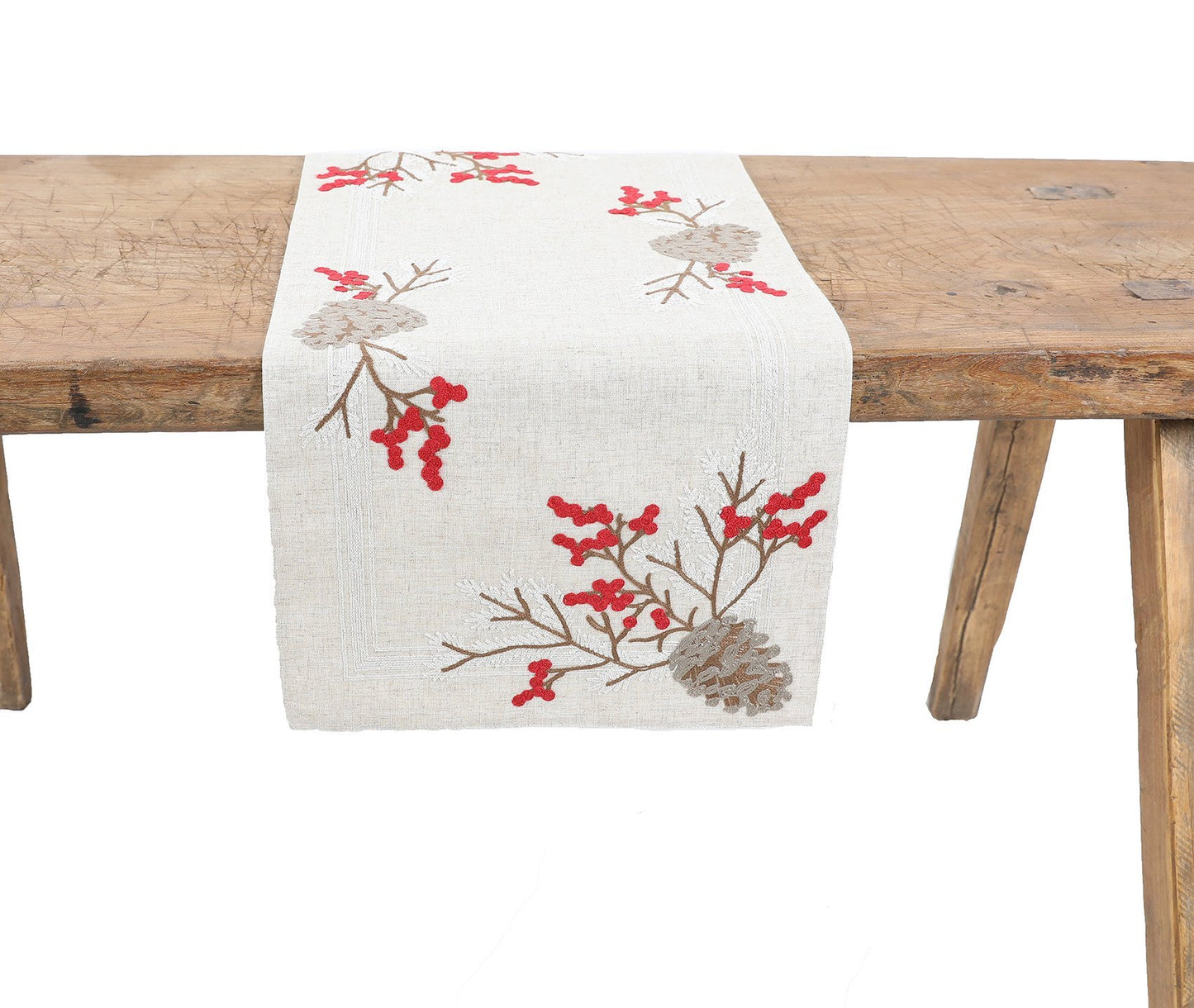 Christmas Pine Cone Crewel Embroidered Table Runner 16 by