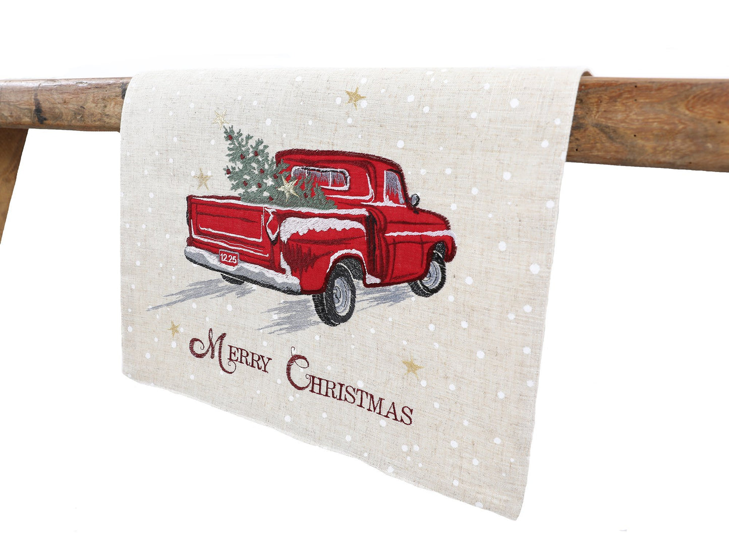 Merry Christmas Truck Embroidered Table Runner 16 by 36-Inch