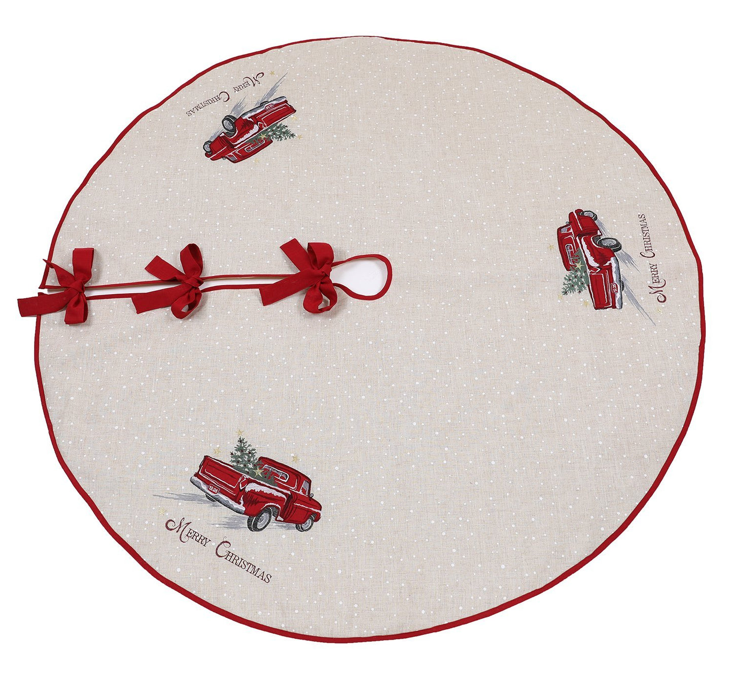 Merry Christmas Truck Embroidered Tree Skirt 56 Inch Round,