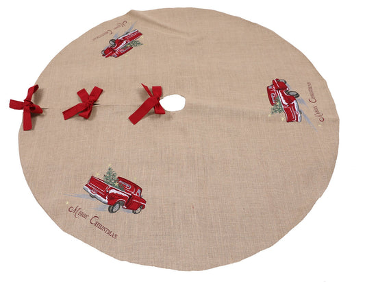 Merry Christmas Truck Embroidered Tree Skirt 56 Inch Round,