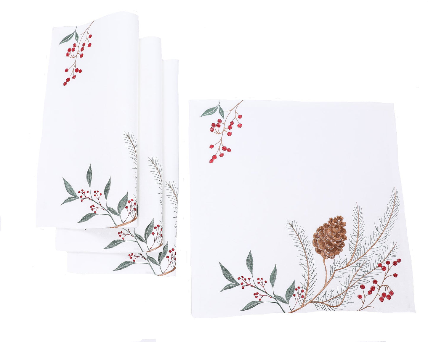 Pinecone And Berry Embroidered Christmas Placemats