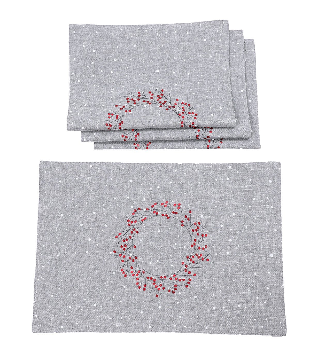 Holly Berry Wreath Embroidered Christmas Placemats