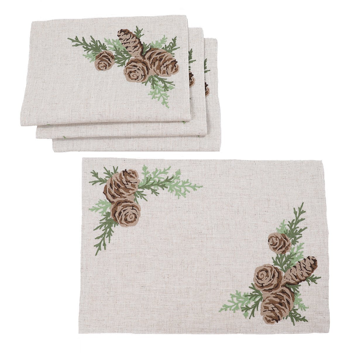 Winter Pine Cones & Branches Crewel Embroidered Placemats 14