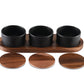 Black Ceramic Condiment Set on Acacia Wood Base