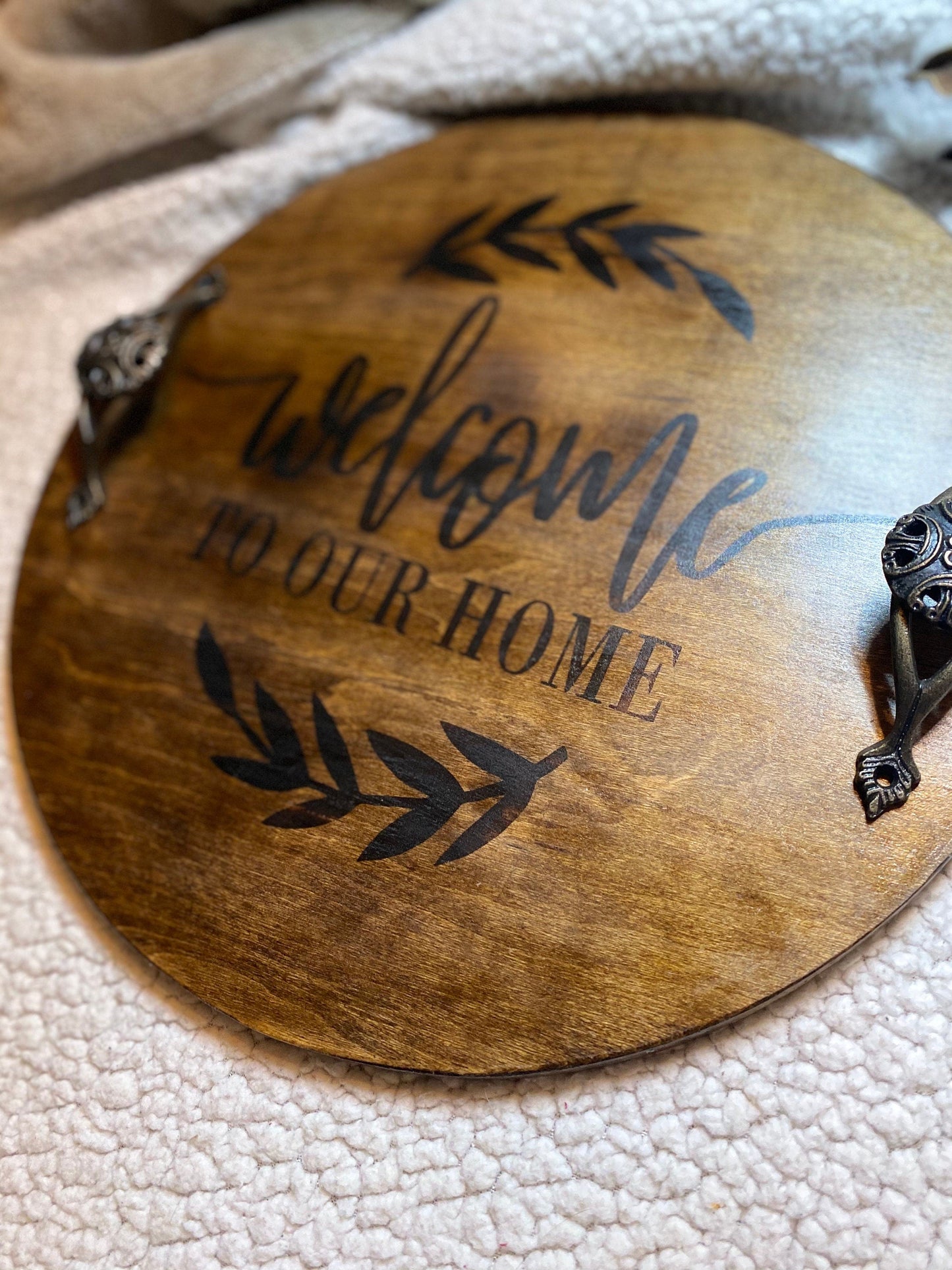 Handmade Wood Serving Tray, Welcome to Our Home