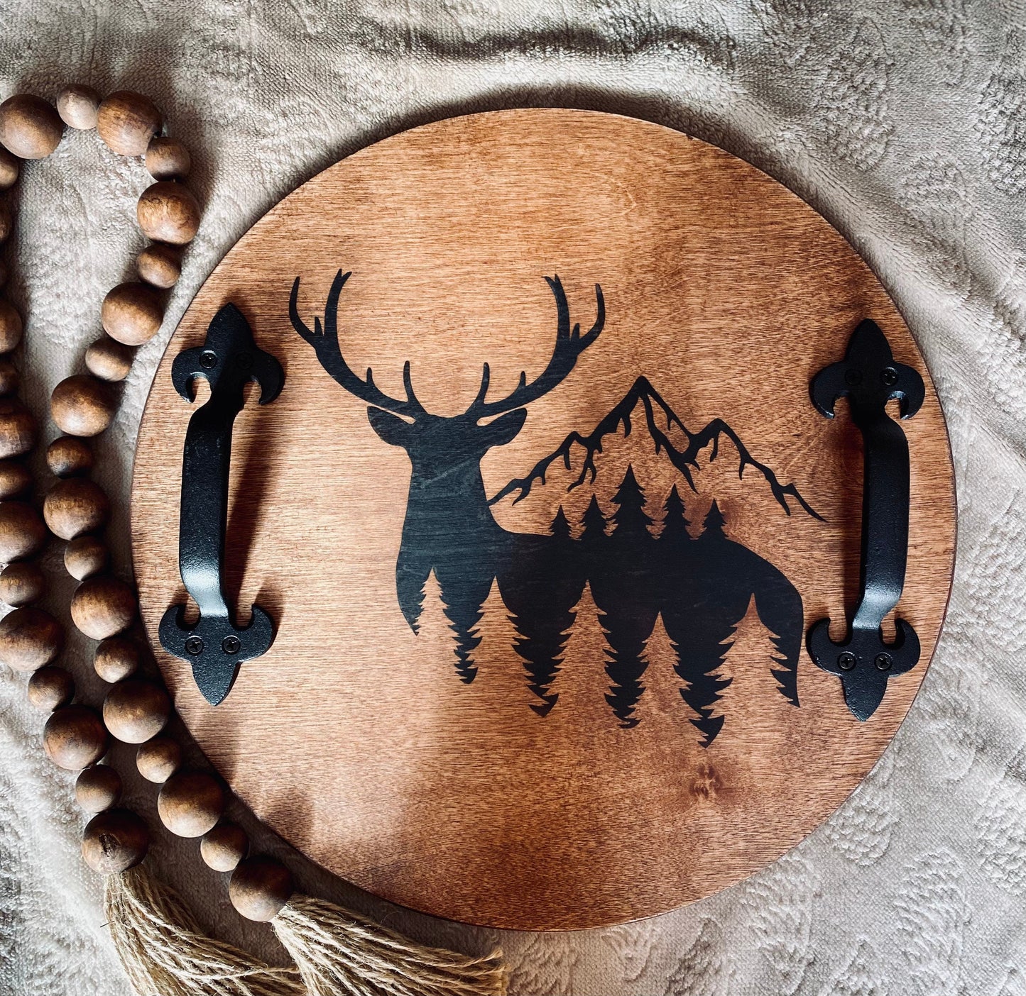 Deer and Mountains Wooden Serving Tray