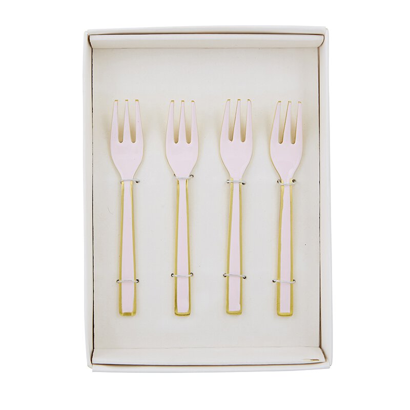 Pink Enamel Dessert Forks With Gold Edging | Boxed Set of 4